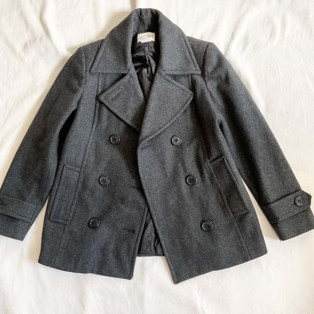 St John's Bay Women Wool Coat Gray Sz Petite S Bust 38